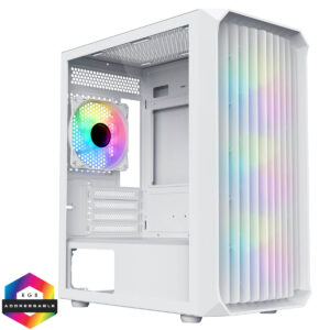 CiT Saturn White Micro-ATX PC Gaming Case with 4 x 120mm Infinity ARGB Fans Included 1 x 4-Port Fan Hub Tempered Glass Side Pane